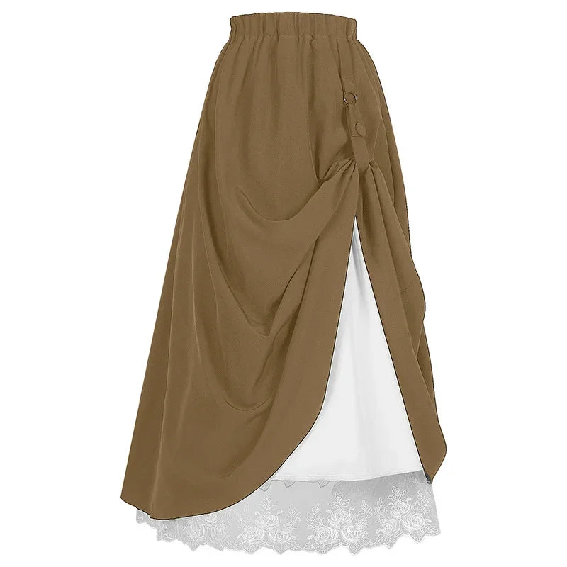 Luxencea™️ Asymmetrical Draped Skirt with Lace Layer