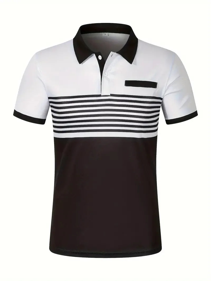 Luxencea™ 2024 Striped V-Neck Polo Shirt for Men