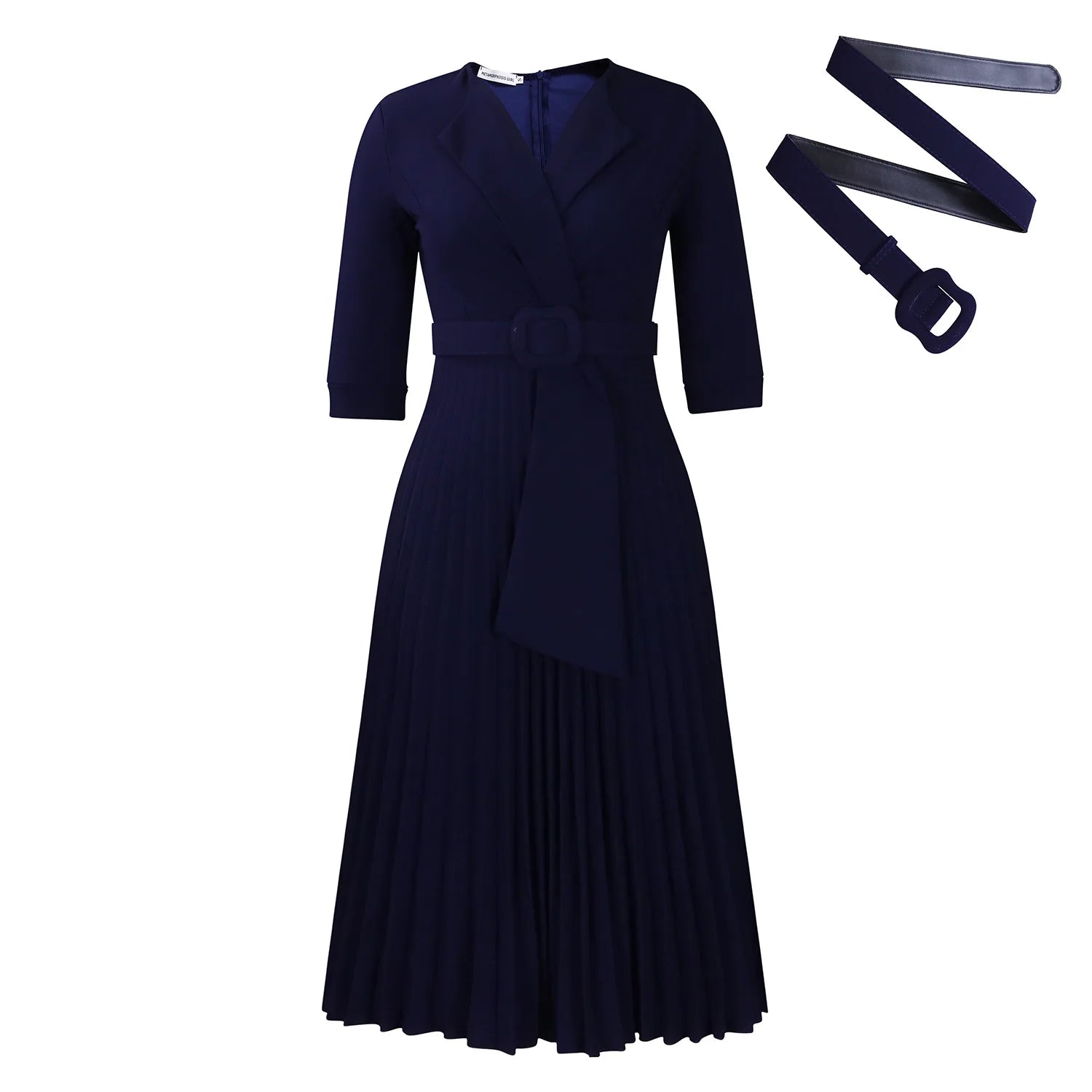 Luxencea™️ Pleated Belted Elegance Dress